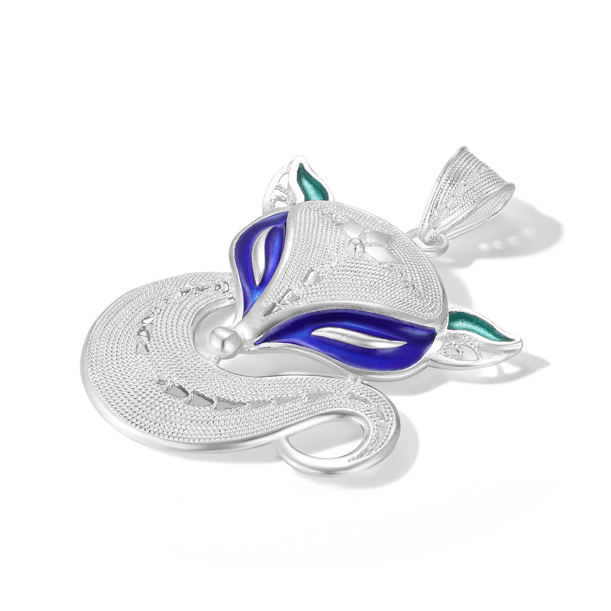 Ebnix fox pendant inspired by Guizhou folklore, symbolizing blessings and good fortune, photographed against a neutral backdrop.